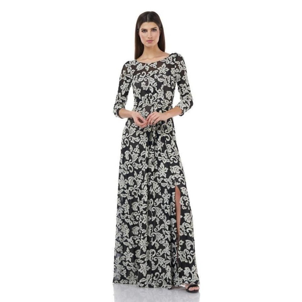 JS Collections Silver Black Embroidered 3/4 Sleeve